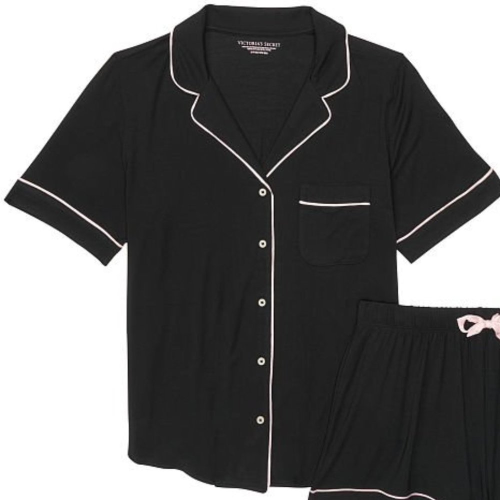 VS XXL Modal Short PJ Set Black with Piping Softest PJs Ever! NWT - Picture 9 of 13